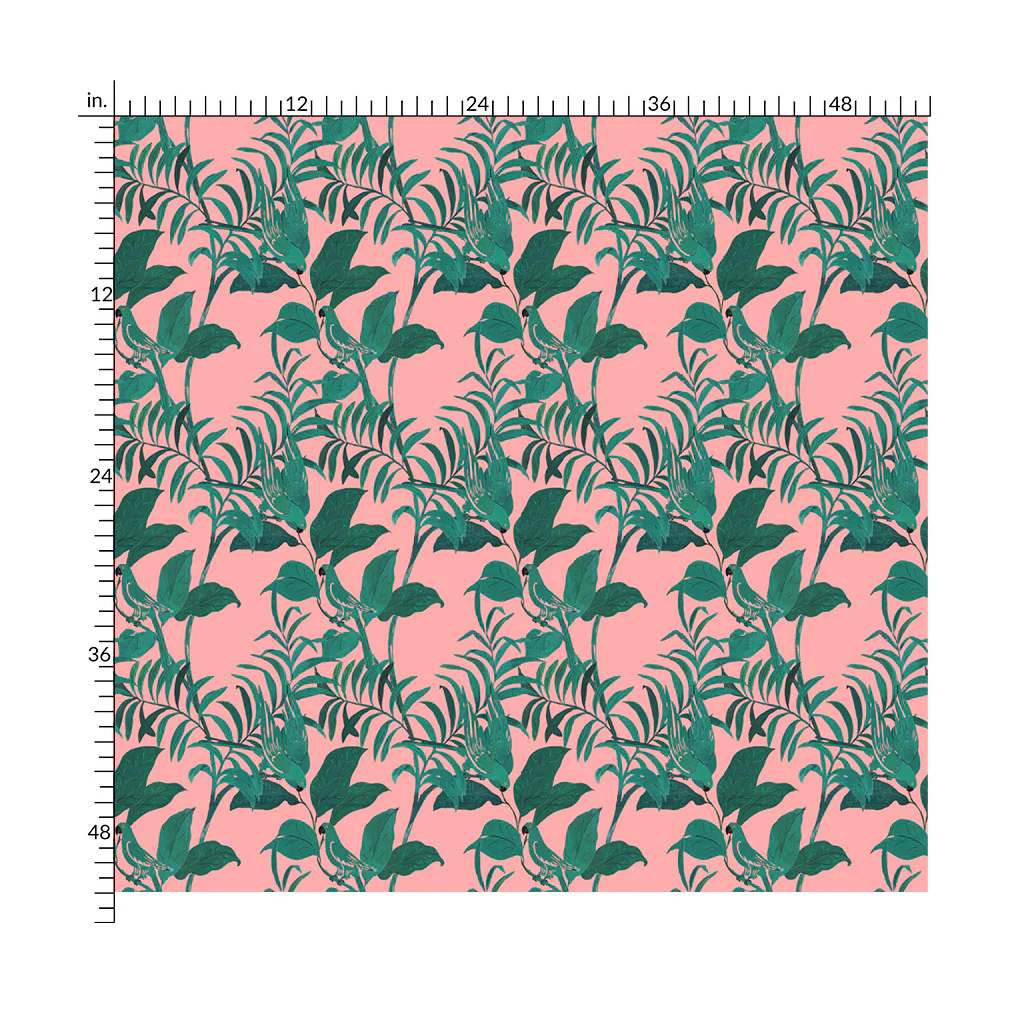 'Tropical Birds' Wallpaper in Pink & Green by Paule Marrot - Image 3