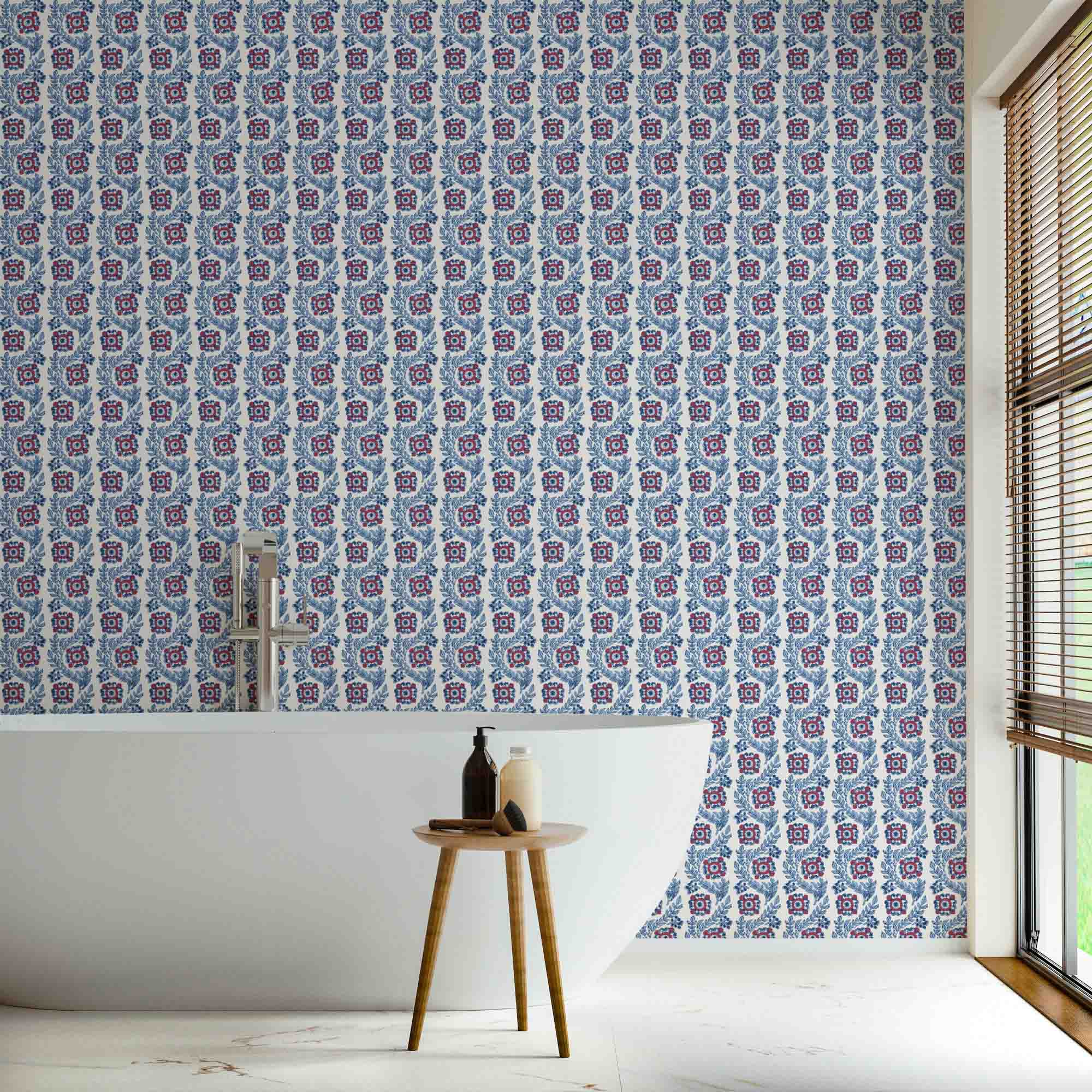 Villa Vaux Wallpaper - Blue and Red - Image 2