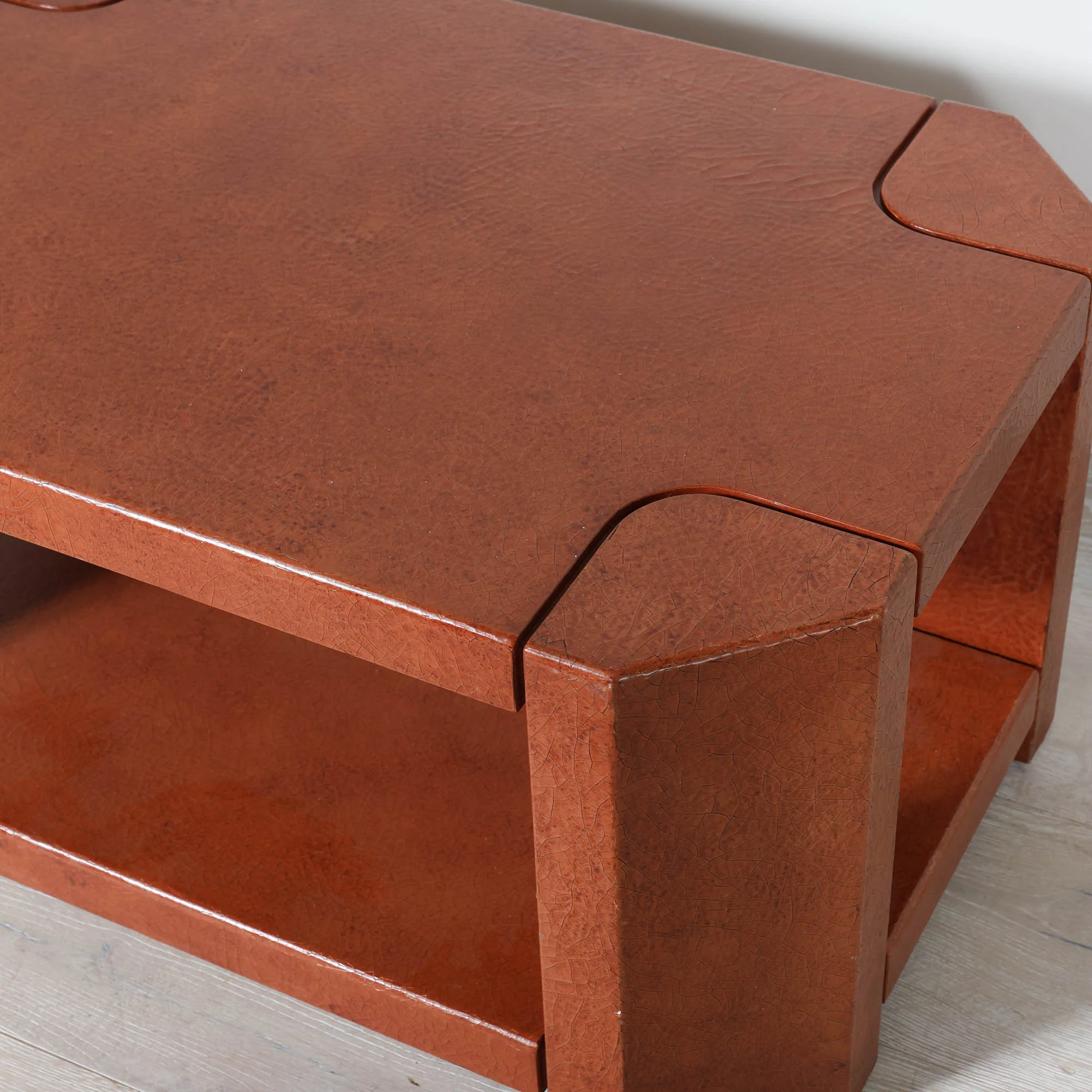 Vintage Bull Nose Coffee Table with Leather Finish - Image 4