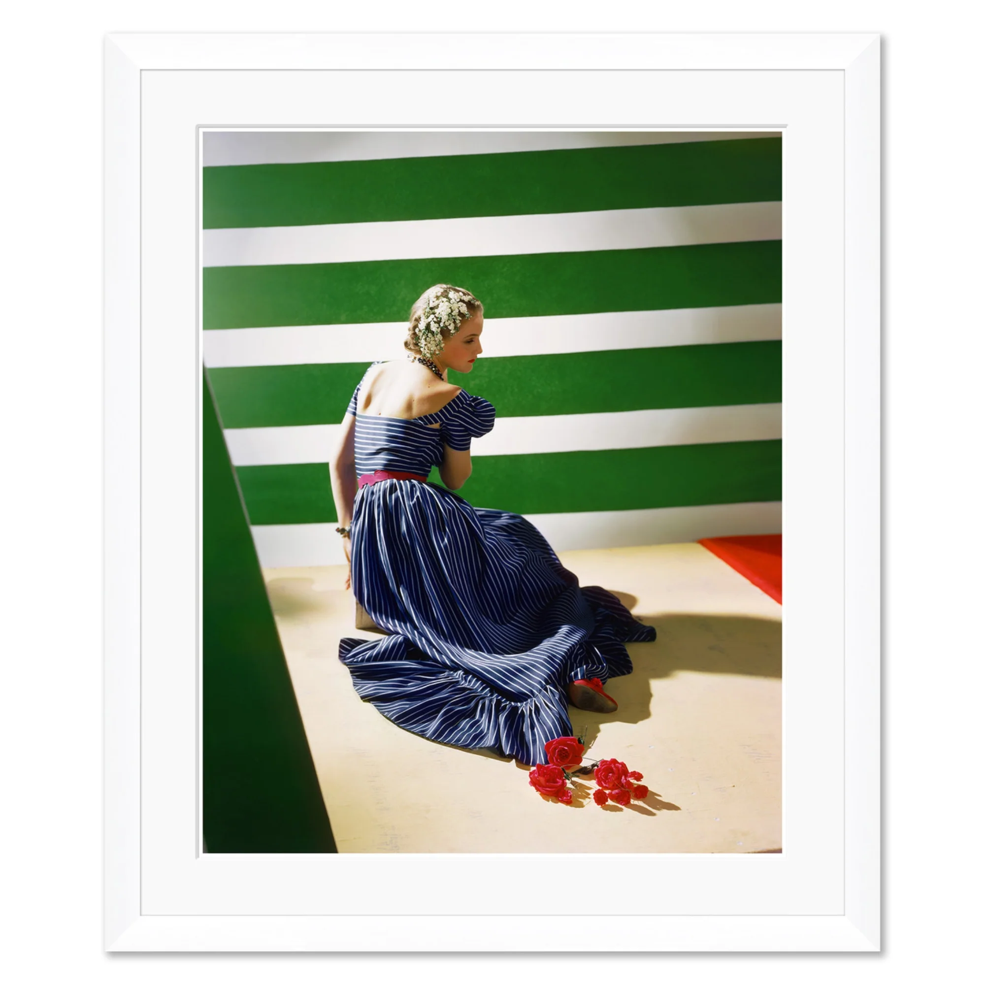 Vogue Magazine, "Model in Striped Blue Dress," Horst P. Horst, June 15, 1939