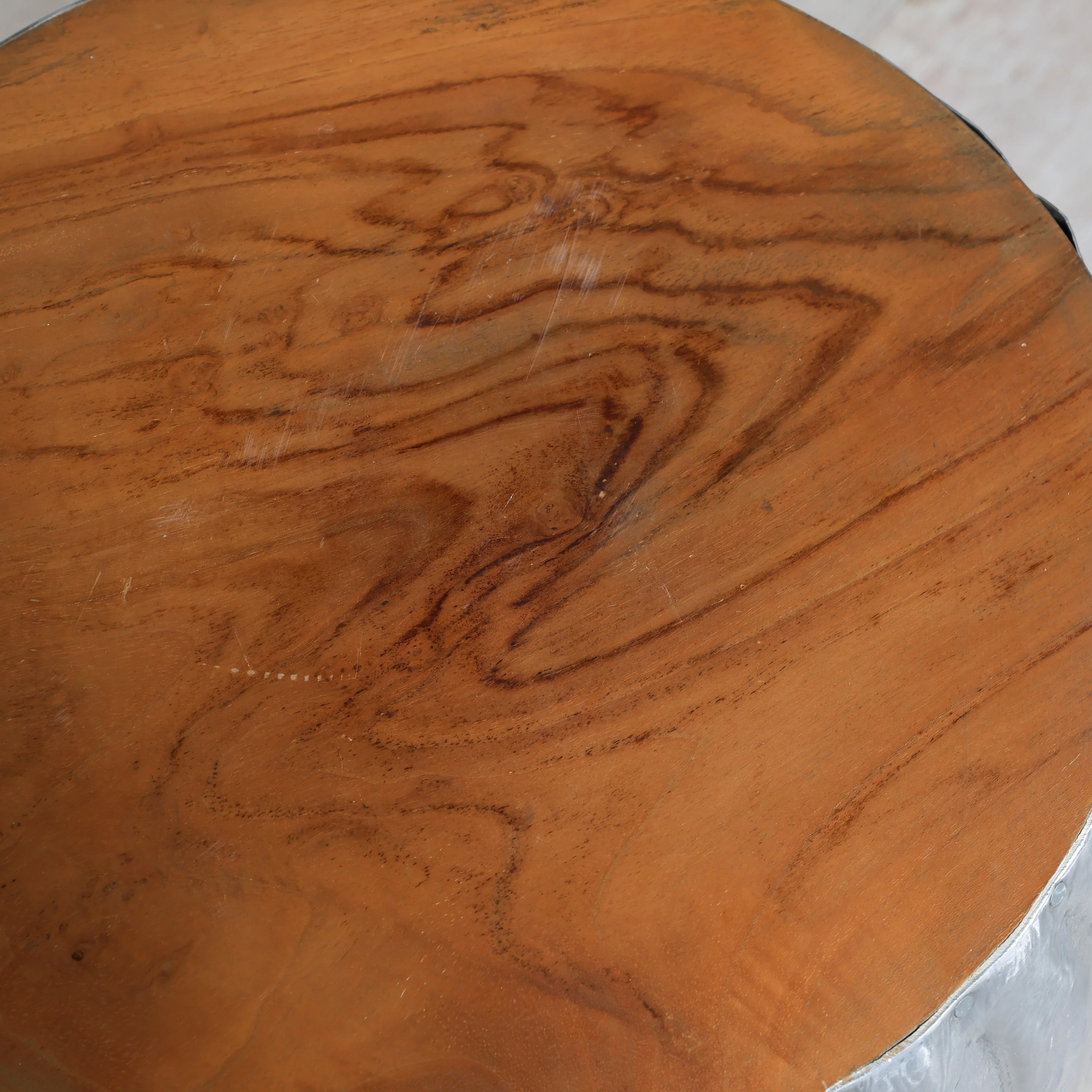 Wavy Silver Side Table with Wood Top - Image 3