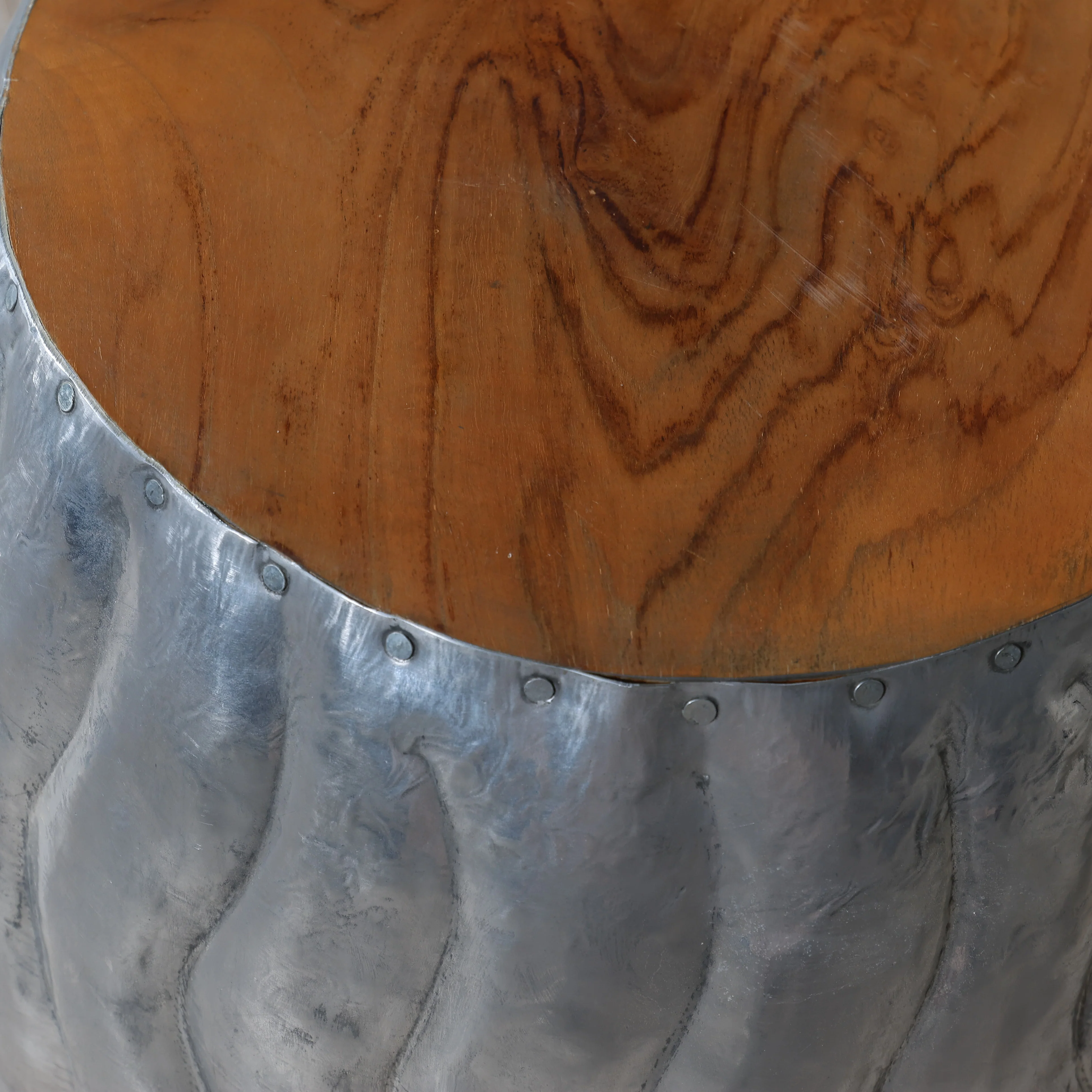 Wavy Silver Side Table with Wood Top - Image 4