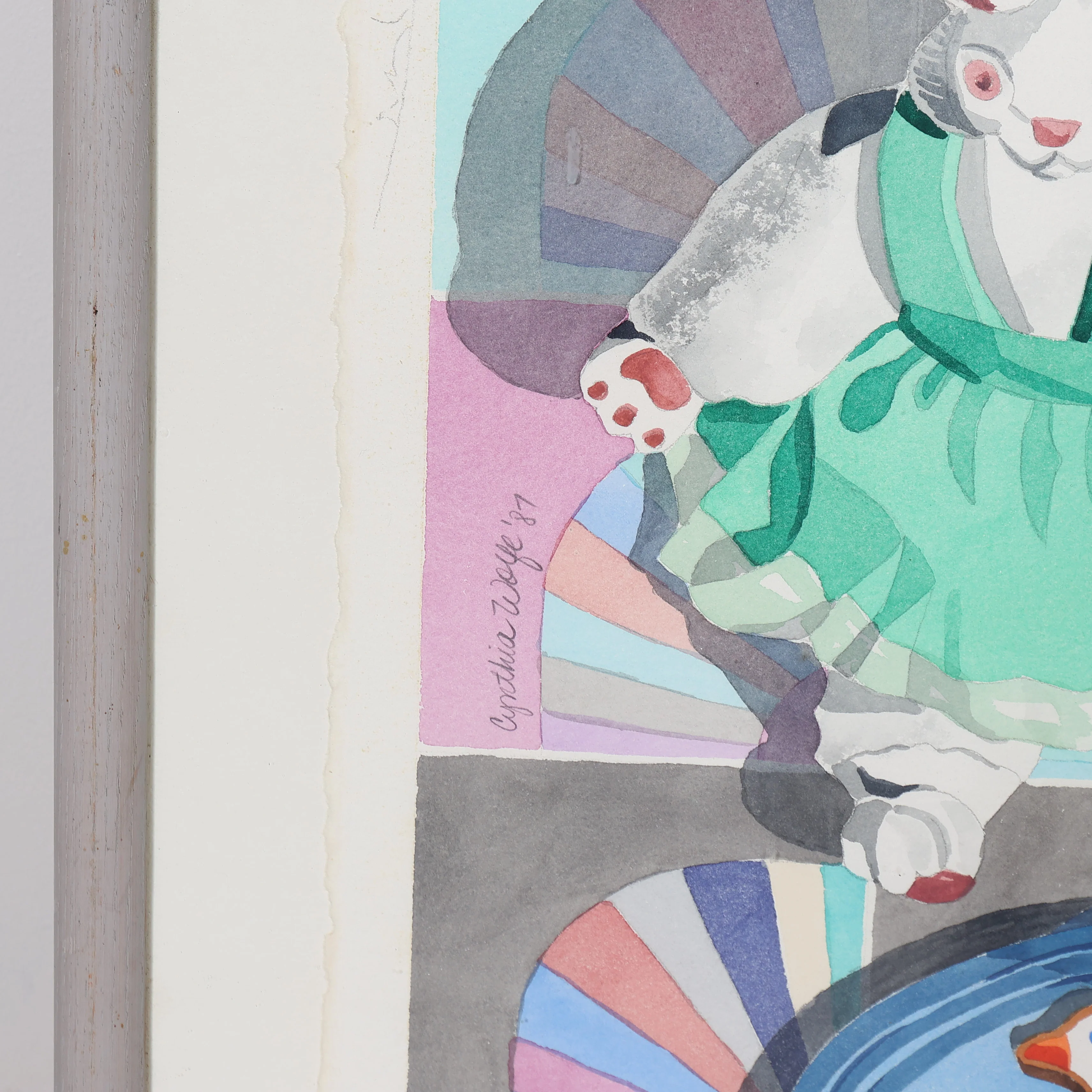 Whimsical Tea Party Original Framed Watercolor by Cynthia Wolfe 1987 - Image 4
