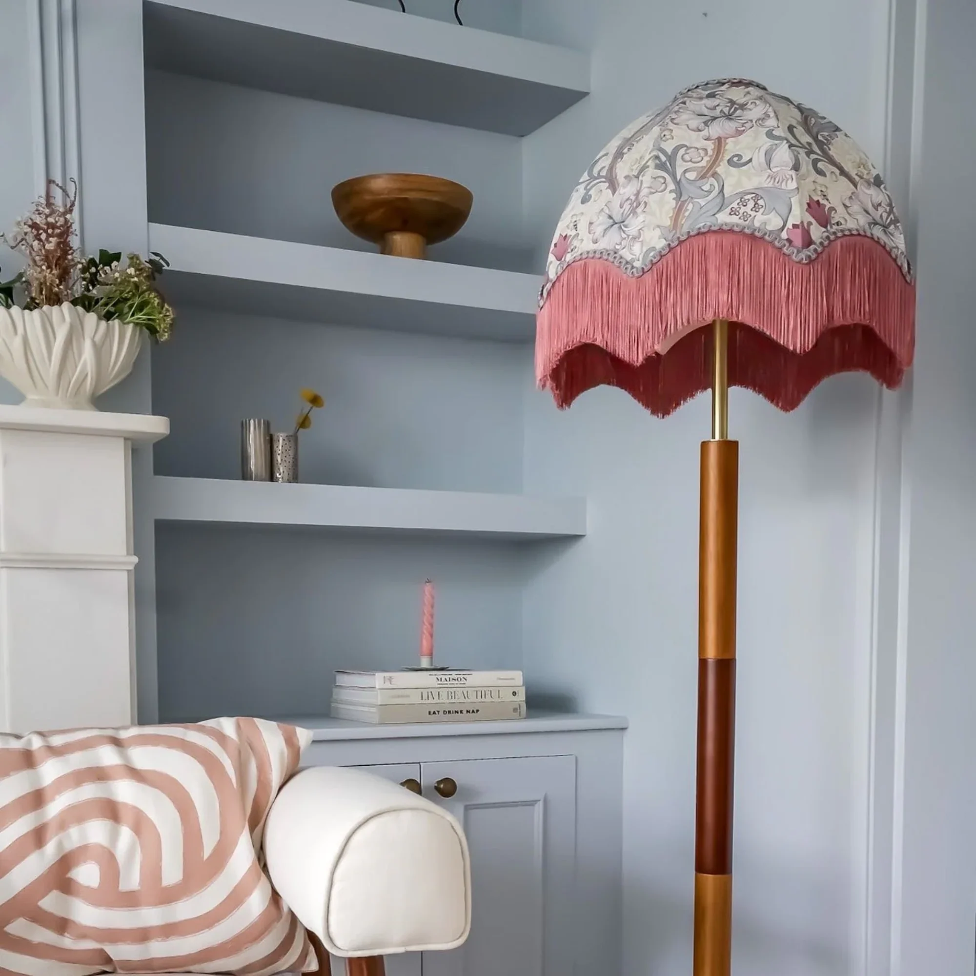 William Morris Golden Lily Fringed Lampshade - Dove (L) - Image 3
