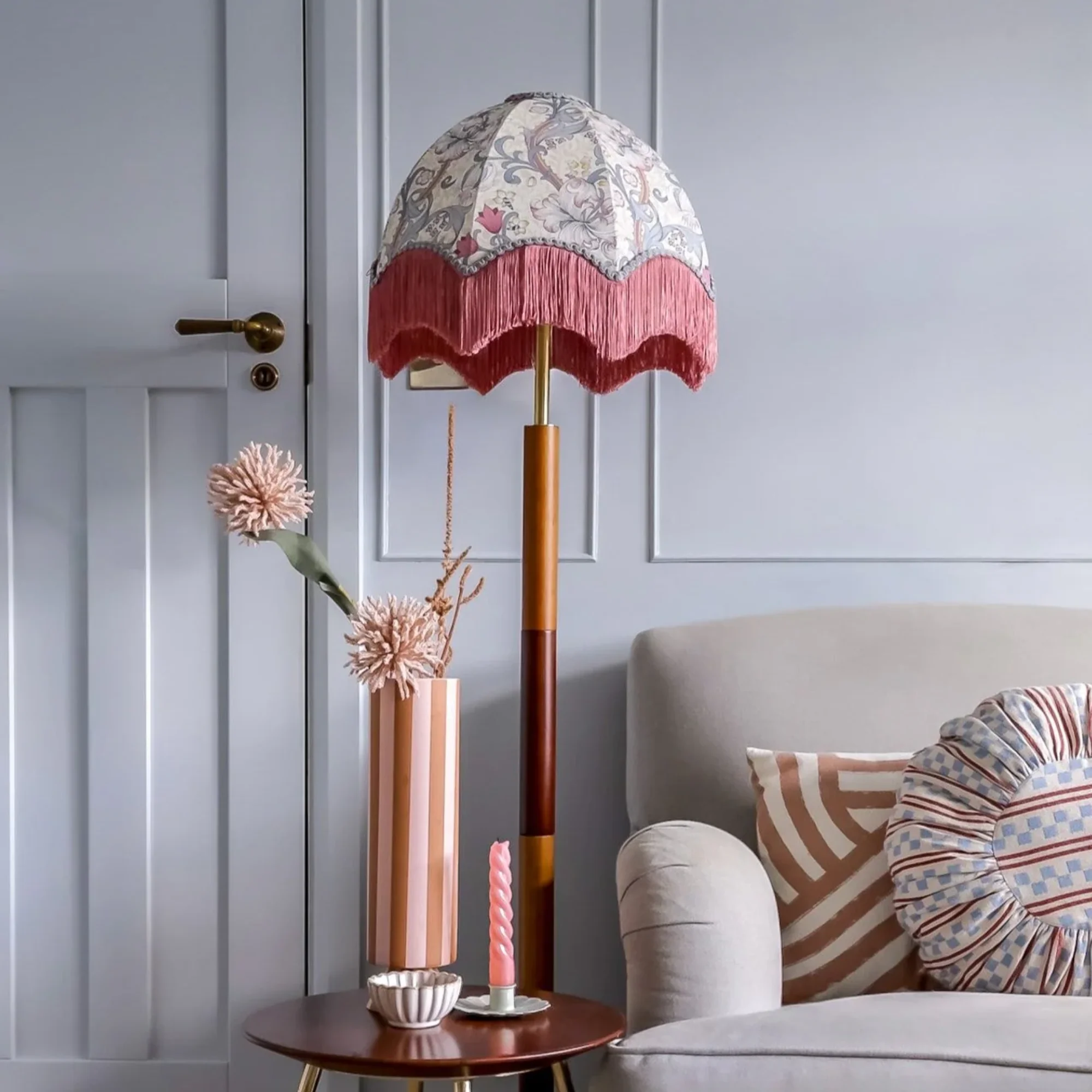William Morris Golden Lily Fringed Lampshade - Dove (L) - Image 4