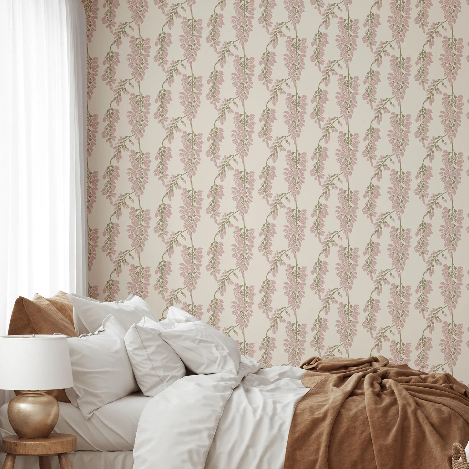 Wisteria Floral Wallpaper - Cream - Image 4
