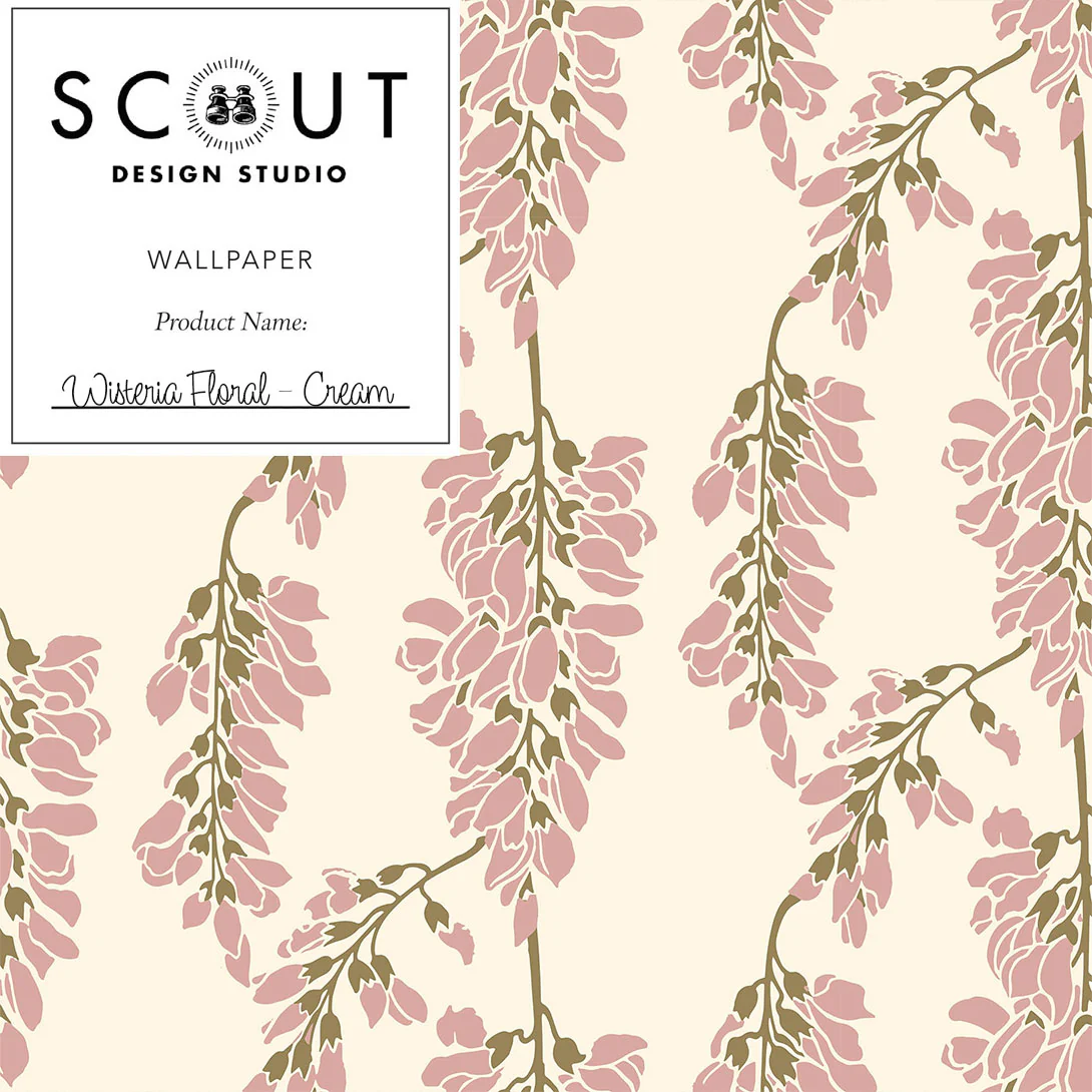 Wisteria Floral Wallpaper in Cream Sample