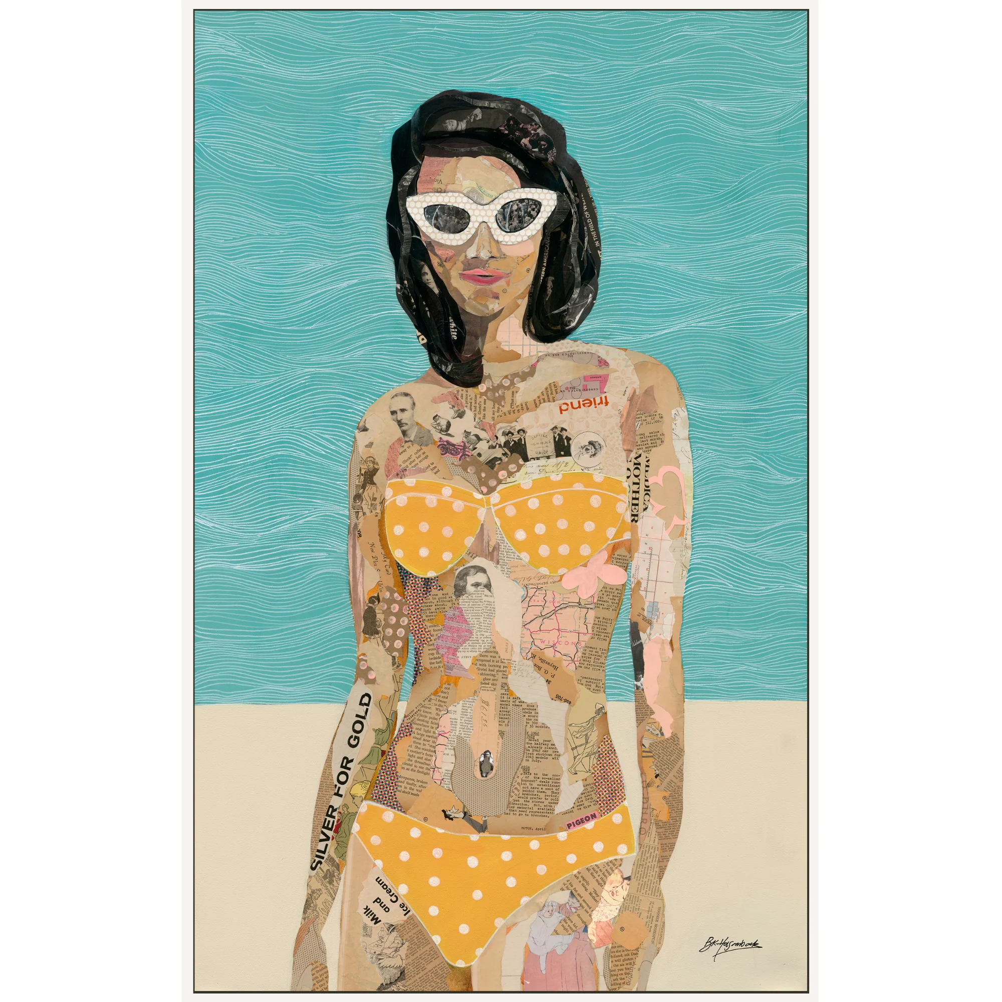 "Yellow Polka Dot Bikini" 48x30 Mixed Media on Canvas by BK Holsomback